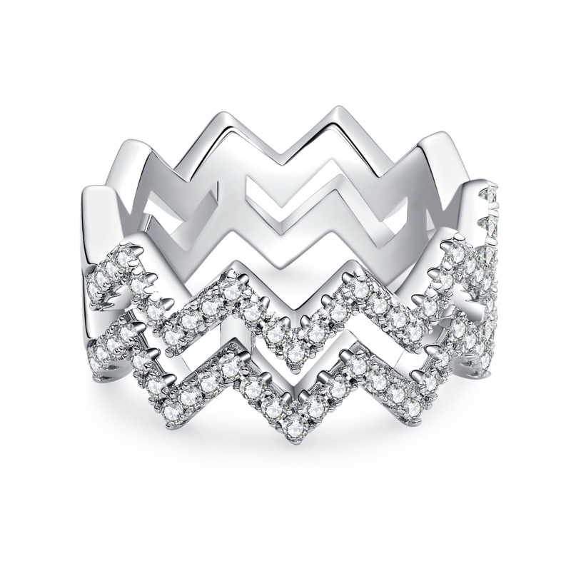 Z-shaped ring S925 silver plated platinum, moissanite diamond, and cherry stone